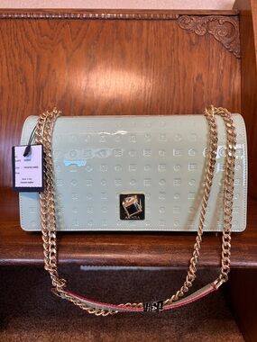 NWT-Arcadia-Frosted Green-Embossed Patent Leather-Convertible Shoulder Bag-Italy